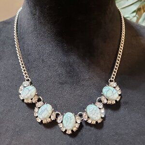 Etco Womens Silver Plated Turquoise Prong Crystals Necklace with Lobster Clasp
